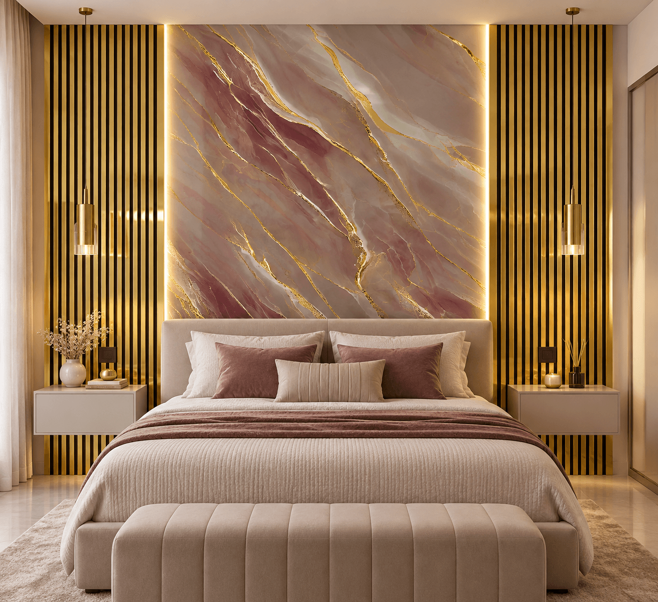 COMBO ROSA Y ORO — placa decorativa de PVC instalada
